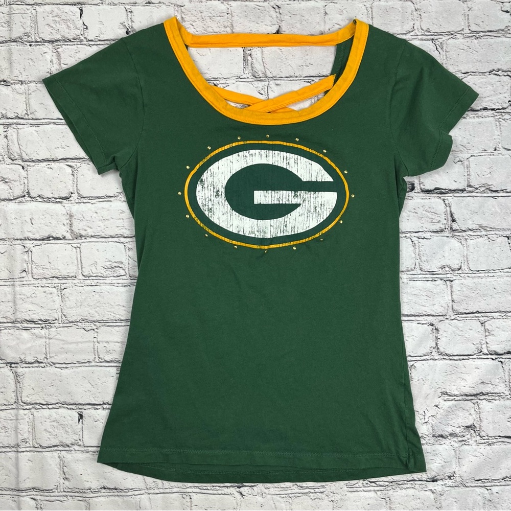 NFL Green Bay Packers Criss-Cross Studded T-shirt Juniors L